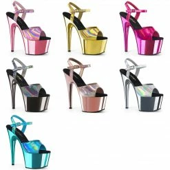 PLEASER Adore-709HGCH Silver Hologram Chrome Sandals Club Platforms 7