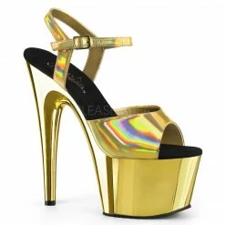 PLEASER Adore-709HGCH Silver Hologram Chrome Sandals Club Platforms 7
