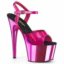 PLEASER Adore-709HGCH Silver Hologram Chrome Sandals Club Platforms 7