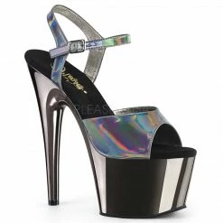 PLEASER Adore-709HGCH Silver Hologram Chrome Sandals Club Platforms 7