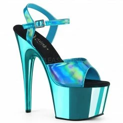PLEASER Adore-709HGCH Silver Hologram Chrome Sandals Club Platforms 7