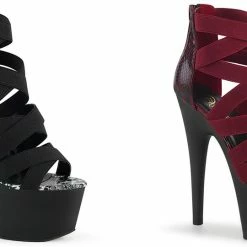 Heels PLEASER Adore-748SP Black Wine Snake Print Elastic Band Strap Club Platform Heel