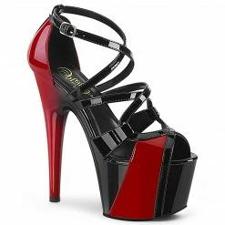 PLEASER Adore-764 Black Red Two Tone Criss Cross Straps Pole Club Platform Heels