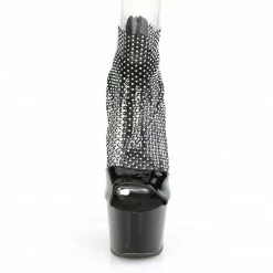 PLEASER Adore-765RM Black Stretchable AB Rhinestone Mesh Platform 7" Heels