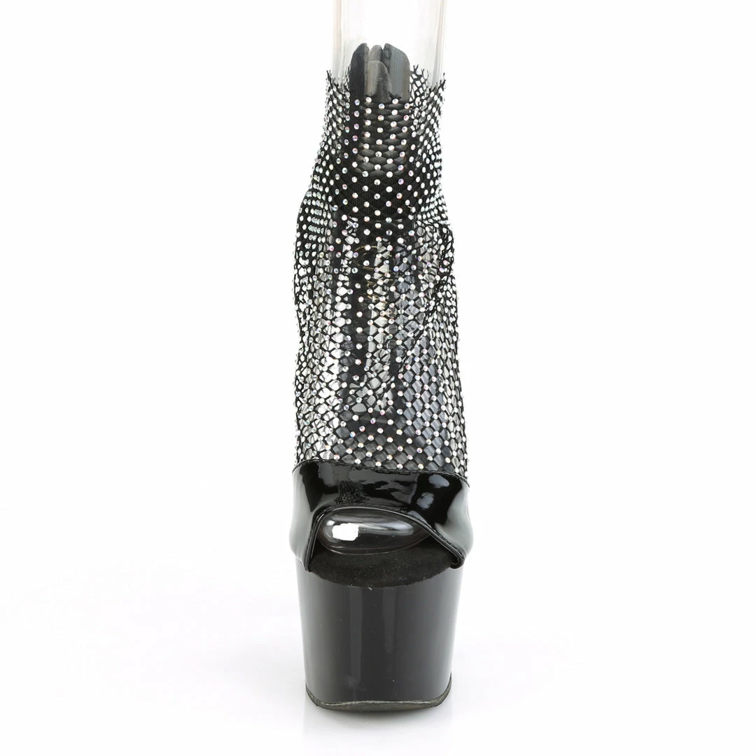 PLEASER Adore-765RM Black Stretchable AB Rhinestone Mesh Platform 7" Heels