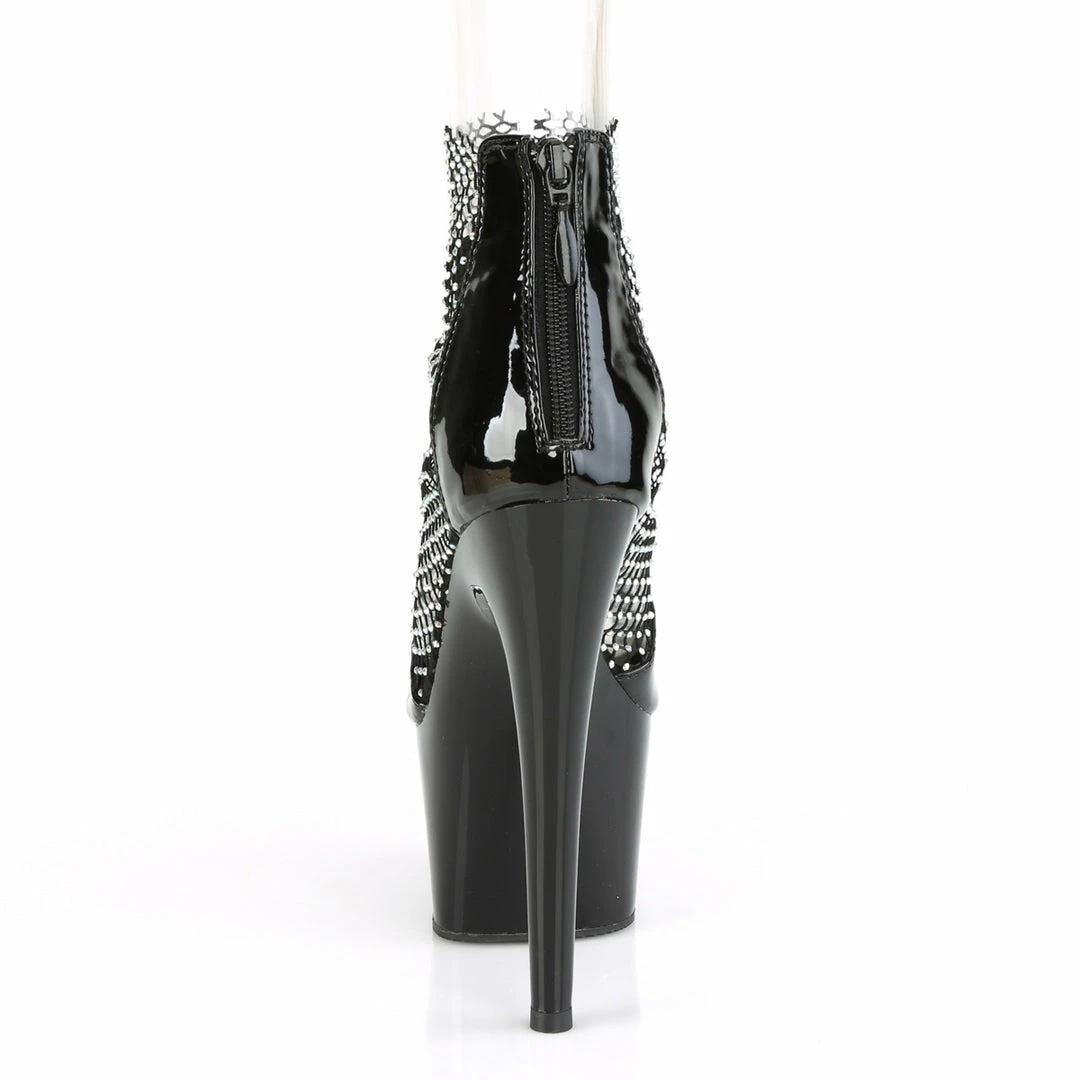 PLEASER Adore-765RM Black Stretchable AB Rhinestone Mesh Platform 7" Heels
