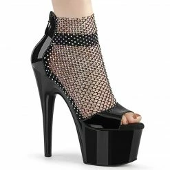 PLEASER Adore-765RM Black Stretchable AB Rhinestone Mesh Platform 7" Heels