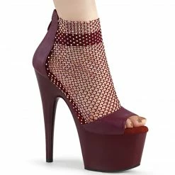 PLEASER Adore-765RM Burgundy Stretchable AB Rhinestone Mesh Platform 7" Heels