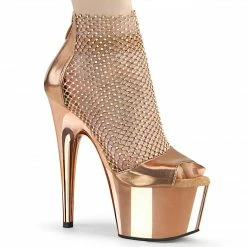 PLEASER Adore-765RM Rose Gold Stretchable AB Rhinestone Mesh Platform 7" Heels