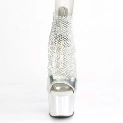 PLEASER Adore-765RM Silver Stretchable AB Rhinestone Mesh Platform 7" Heels