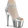 PLEASER Adore-765RM Silver Stretchable AB Rhinestone Mesh Platform 7" Heels