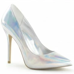 PLEASER Amuse-20 Silver Hologram Party Wedding Drag Heels Pumps PLUS SIZE 4-13