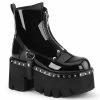 DEMONIA Ashes-100 Women's Black Patent Harness Strap Zipper Ankle Boots