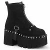 DEMONIA Ashes-100 Women's Black Vegan Suede Harness Strap Zipper Ankle Boots