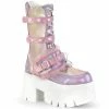 DEMONIA Ashes-120 Pink Lavender Holographic Heart Locket Studs Platform Boots