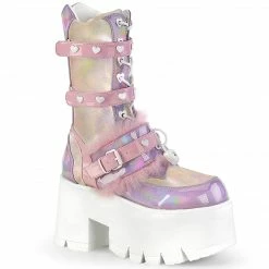 DEMONIA Ashes-120 Pink Lavender Holographic Heart Locket Studs Platform Boots