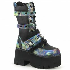 DEMONIA Ashes-120 Green Multi Oil Heart Locket Studs Goth Rocker Platform Boots