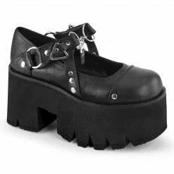 DEMONIA Ashes-33 Black Goth Coffin Charm Maryjanes Platforms Shoes 3.5" Heels