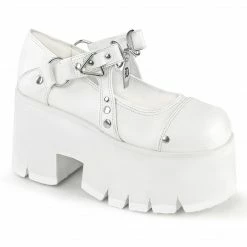 DEMONIA Ashes-33 White Goth Coffin Charm Maryjanes Platforms Shoes 3.5" Heels