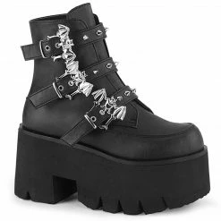 A Shoe Addiction DEMONIA Ashes-55 Women's Black Goth Bat Buckle Studded 3.5" Platform Boots