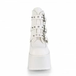 A Shoe Addiction DEMONIA Ashes-55 Women's White Goth Bat Buckle Studded 3.5" Platform Boots