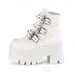 A Shoe Addiction DEMONIA Ashes-55 Women's White Goth Bat Buckle Studded 3.5