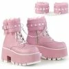 A Shoe Addiction DEMONIA Ashes-57 Pink Heart Stud Fur Removeable Strap Chain 3.25" Platform Boot
