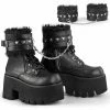 A Shoe Addiction DEMONIA Ashes-57 Black Heart Stud Fur Removeable Strap Chain 3.25" Platform Boot Boots