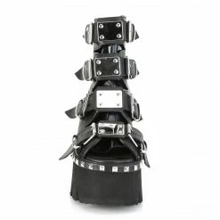 A Shoe Addiction DEMONIA Ashes-70 Black Metal Buckle Studs Goth Peep Toe 3.25" Platform Boots