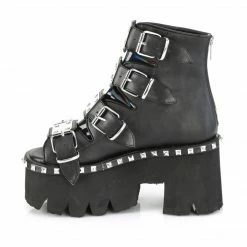 A Shoe Addiction DEMONIA Ashes-70 Black Metal Buckle Studs Goth Peep Toe 3.25