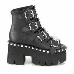 A Shoe Addiction DEMONIA Ashes-70 Black Metal Buckle Studs Goth Peep Toe 3.25