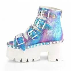 A Shoe Addiction DEMONIA Ashes-70 Purple Iridescent Buckle Studs Goth Peep Toe Platform Boo