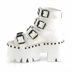 A Shoe Addiction DEMONIA Ashes-70 White Black Buckle Studs Goth Peep Toe 3.25