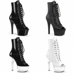 PLEASER Aspire-1021 Black Open Toe Lace Up Zip Club Platform 6