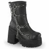 DEMONIA Assault-66 Women's Black Goth Metal Cage Chains Combat Platforms Boots