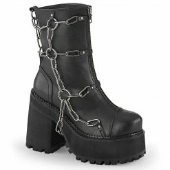 DEMONIA Assault-66 Women's Black Goth Metal Cage Chains Combat Platforms Boots