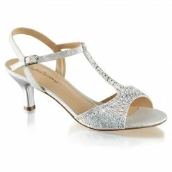 FABULICIOUS Audrey-05 Gold Silver Glitter Rhinestones Wedding Dress Kitten Heels