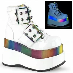 DEMONIA Bear-104 White Double Grommet Buckles Rainbow Tiered 4.5" Platform Boots