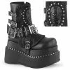 DEMONIA Bear-150 Goth Skull Quilted Tiered Studded 4.5" Platform Ankle Boots