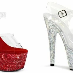 PLEASER Bejeweled-708DM Silver Red Rhinestones Stripper Pole Burlesque 7" Heels