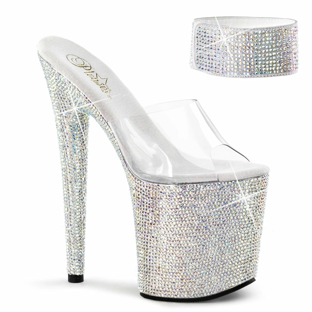 PLEASER Bejeweled-812RS Silver Rhinestones Stripper Pole Burlesque 8" Heels