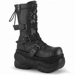 DEMONIA Boxer-230 Men's Unisex Nylon Strap Goth Rocker Cyber Platform Calf Boots