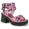 DEMONIA Bratty-07 Pink Heart Ring Studded Goth Sandals Shoes Chunky Heels
