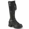 DEMONIA Bratty-206 Women's Black Zipper Detail Goth Combat Knee Boots