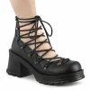 DEMONIA Bratty-32 Women's Black D Ring Lace Up Goth Heels Shoes