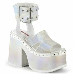DEMONIA CAMEL-102 Blk Nubuck Hologram Print Goth Punk Sandals Platform Heels