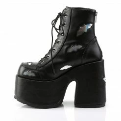 DEMONIA Camel-201 Silver Bat Hologram Studs Goth Chunky Thick Heels Ankle Boots