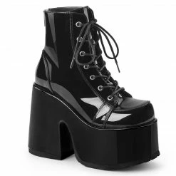 DEMONIA Camel-203 Black Patent Goth Festival Platform 5" Chunky Heels Boots
