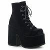 DEMONIA Camel-203 Black Velvet Goth Festival Platform 5" Chunky Heels Boots