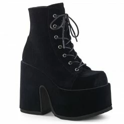 DEMONIA Camel-203 Black Velvet Goth Festival Platform 5" Chunky Heels Boots